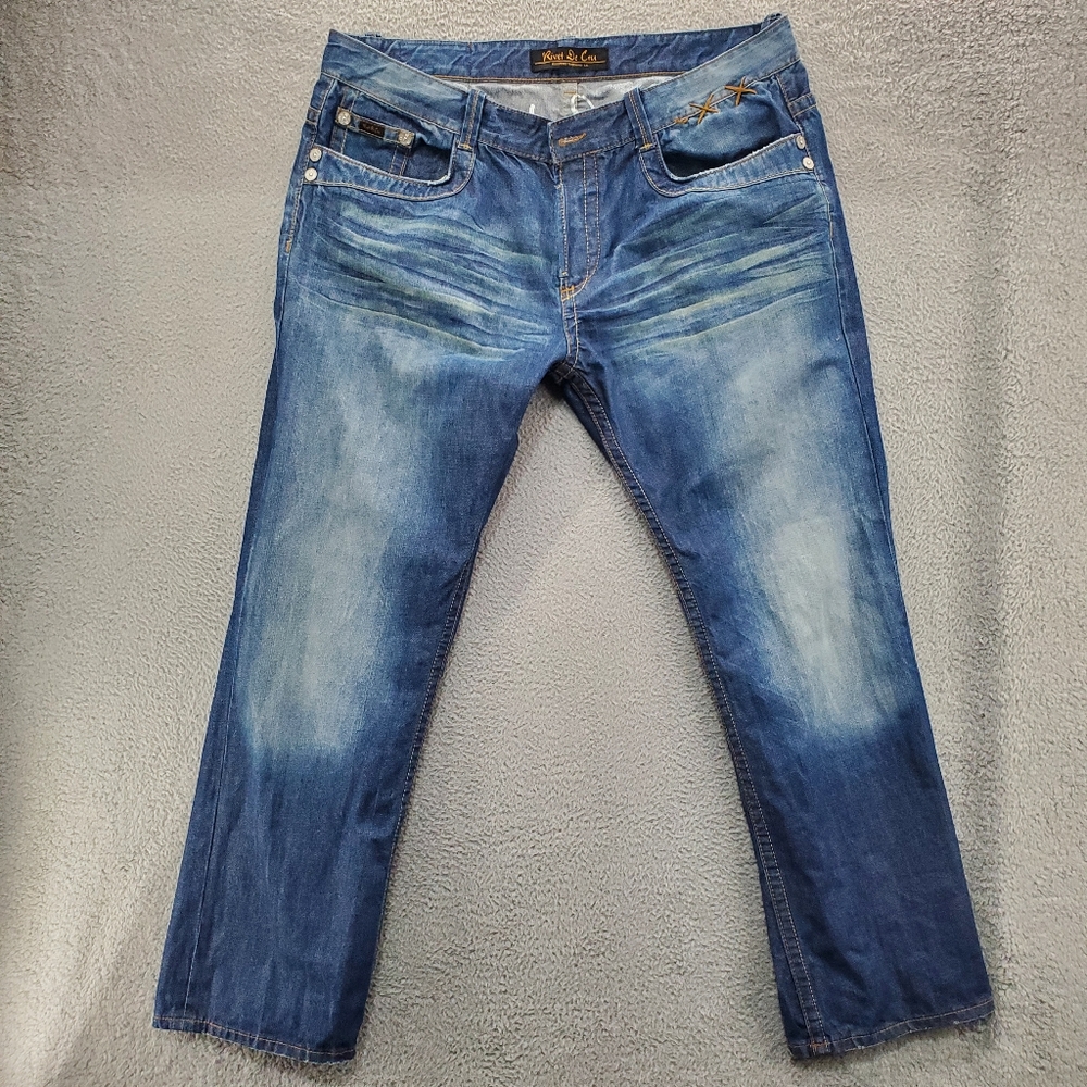 Rivet De Cru Jeans Mens 44x35 Straight Leg Button Fly Blue